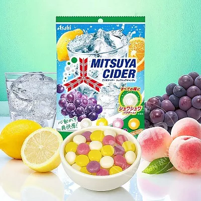 아사히 미츠야 사이다 네가지 과일맛 탄산 사탕 112g