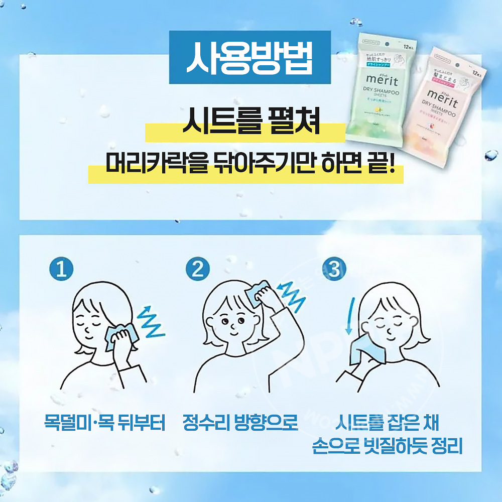 카오 메리트 드라이 샴푸 시트 사봉피치향 12매입