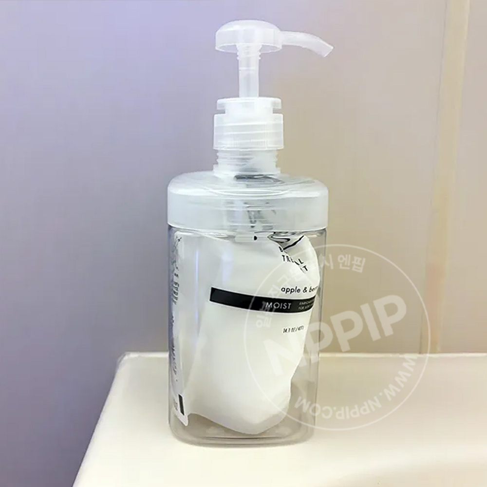 다이소 와이드 오픈 대용량 욕실 바디워시 샴푸 디스펜서 600ml 투명