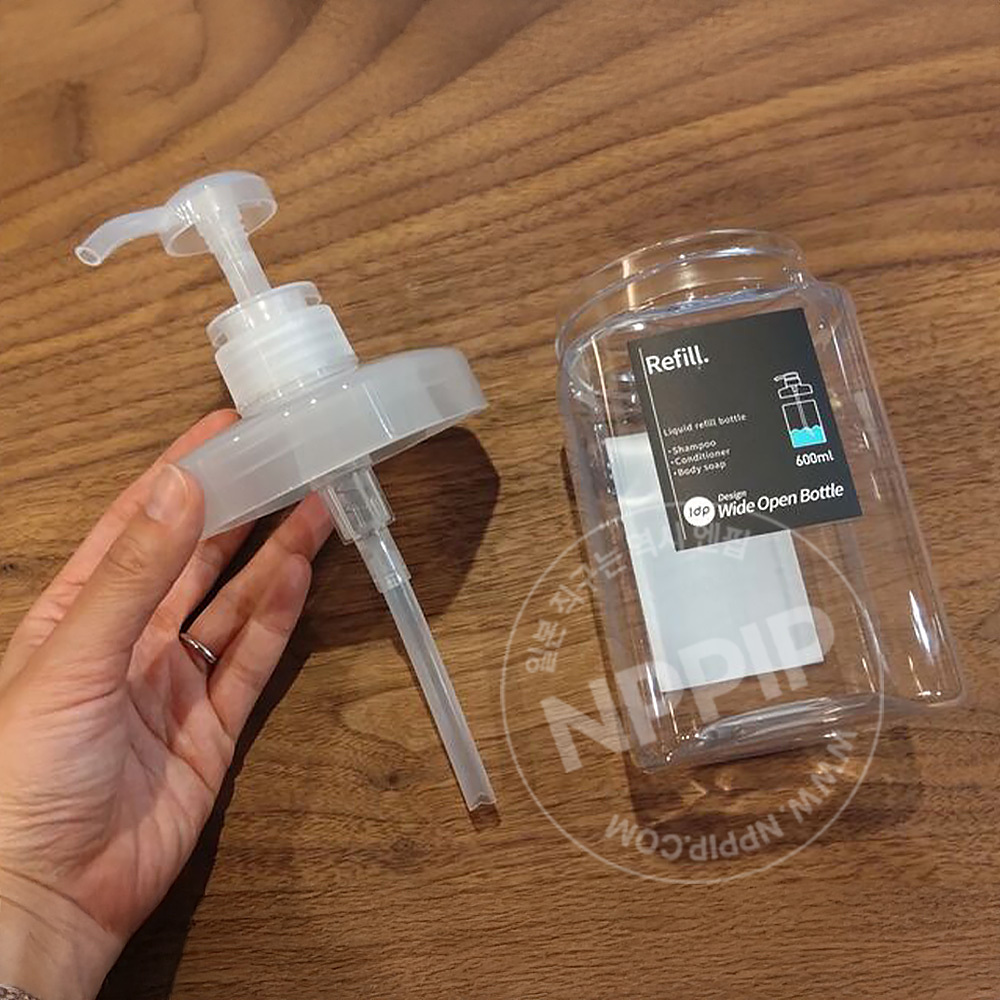다이소 와이드 오픈 대용량 욕실 바디워시 샴푸 디스펜서 600ml 투명