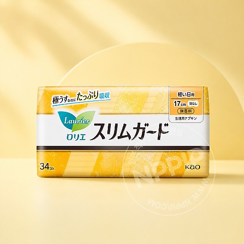 카오 로리에 슬림가드 양적은날 낮용 날개없는 부착형 17cm 무향료 34매입