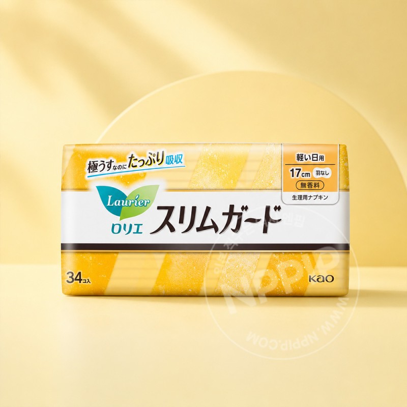 카오 로리에 슬림가드 양적은날 낮용 날개없는 부착형 17cm 무향료 34매입
