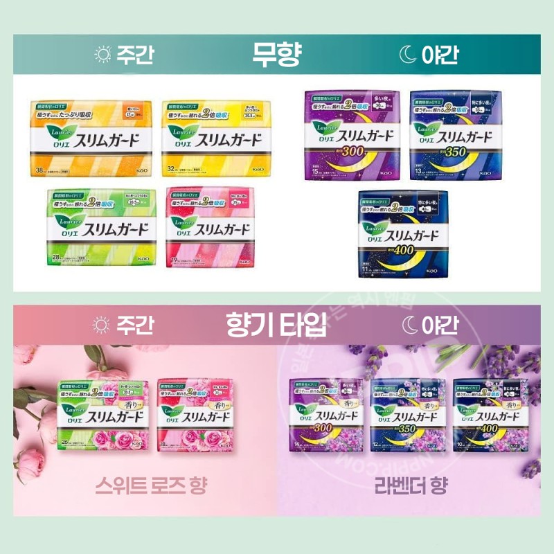 카오 로리에 슬림가드 낮용 날개없는 부착형 20.5cm 무향료 32매입