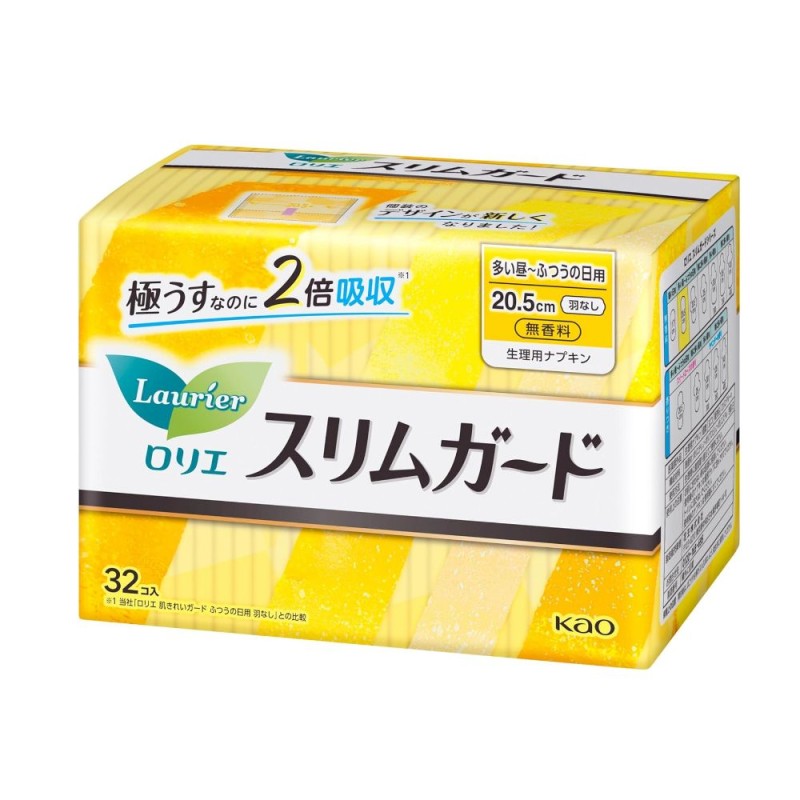 카오 로리에 슬림가드 낮용 날개없는 부착형 20.5cm 무향료 32매입