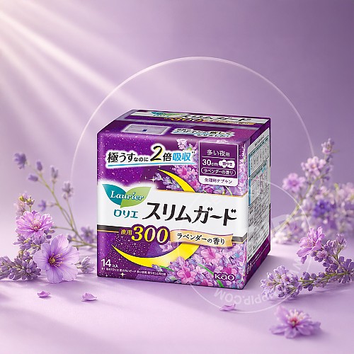 카오 로리에 슬림가드 많은날 밤용 날개형 30cm 라벤더향 14매입