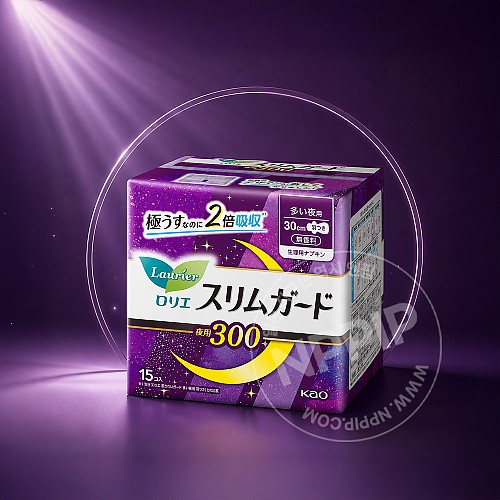 카오 로리에 슬림가드 많은날 밤용 날개형 30cm 무향료 15매입