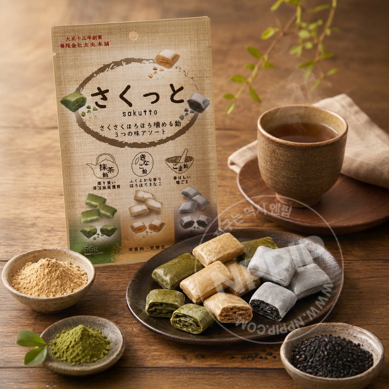 다이마루 사쿳토 말차 키나코 검은깨 3종 캔디 사탕 55g