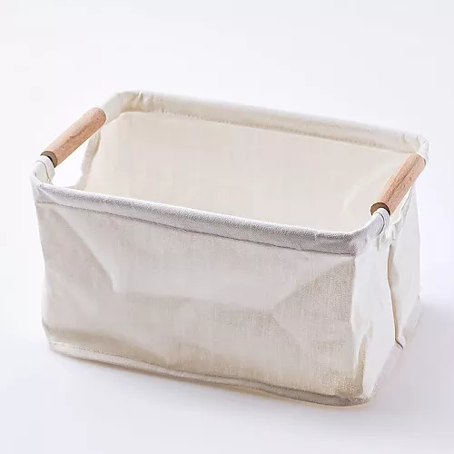 스탠다드 프로덕트 패브릭 수납박스 원목 손잡이 아이보리 28cmx19cmx15cm