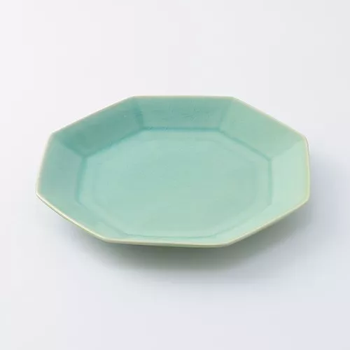 스탠다드 프로덕트 팔각 접시 관입 유약 그린 21cm