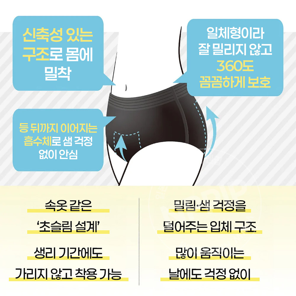 엘리스 숏츠 L~LL 장시간용 생리팬츠 블랙 7개입
