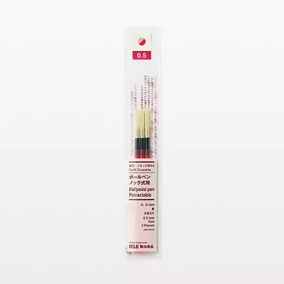 무인양품 리필심 문질러 지울 수 있는 볼펜 노크식용 레드 3개입 0.5mm