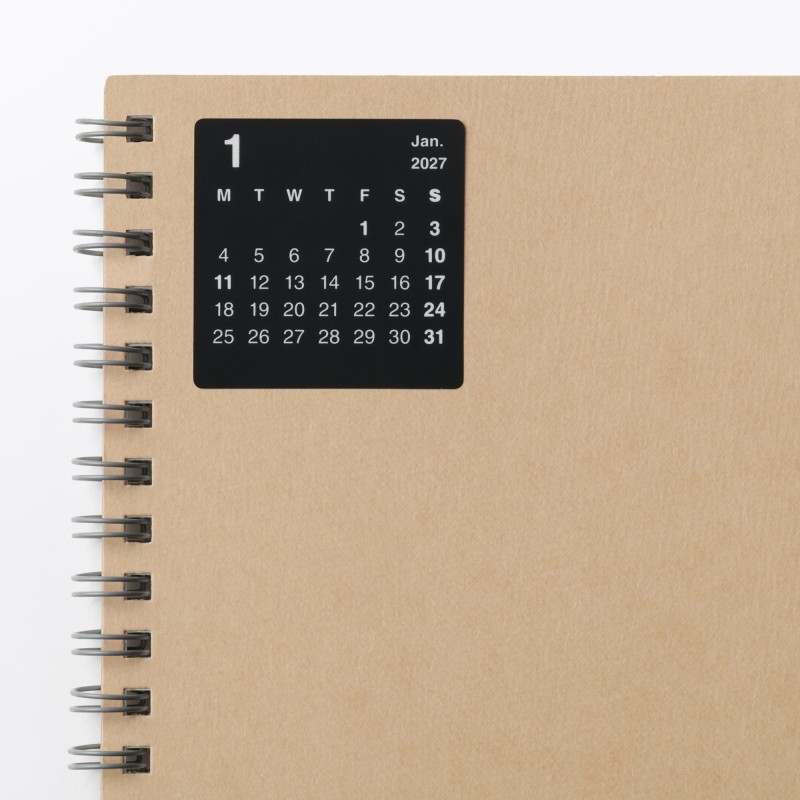 무인양품 떼어낼 수 있는 캘린더 스티커 블랙 2027년 월요일 시작 1조각 40x40mm