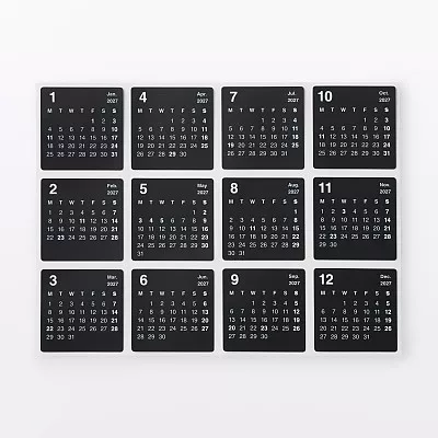 무인양품 떼어낼 수 있는 캘린더 스티커 블랙 2027년 월요일 시작 1조각 40x40mm