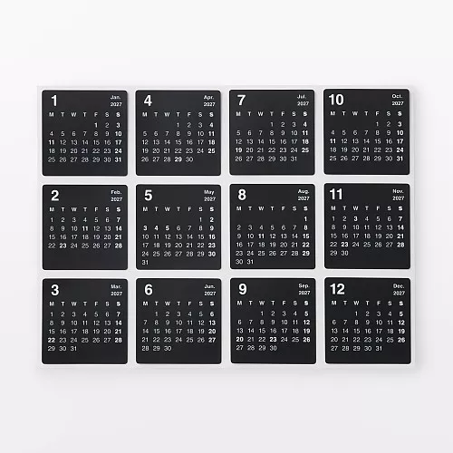 무인양품 떼어낼 수 있는 캘린더 스티커 블랙 2027년 월요일 시작 1조각 40x40mm