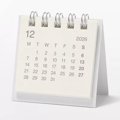 무인양품 사탕수수 함유 종이 월요일 시작 미니 캘린더 화이트 2026년 12월-2027년 12월 탁상용 약 60x60mm