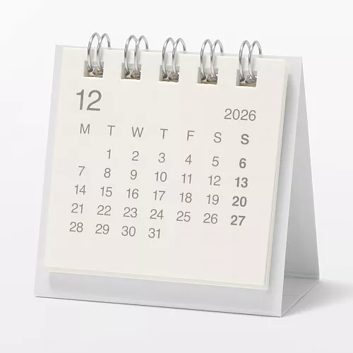 무인양품 사탕수수 함유 종이 월요일 시작 미니 캘린더 화이트 2026년 12월-2027년 12월 탁상용 약 60x60mm