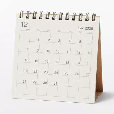 무인양품 사탕수수 함유 종이 월요일 시작 캘린더 2026년 12월-2027년 12월 탁상용 약 120x120mm