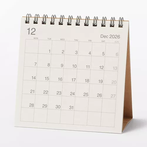 무인양품 사탕수수 함유 종이 월요일 시작 캘린더 2026년 12월-2027년 12월 탁상용 약 120x120mm