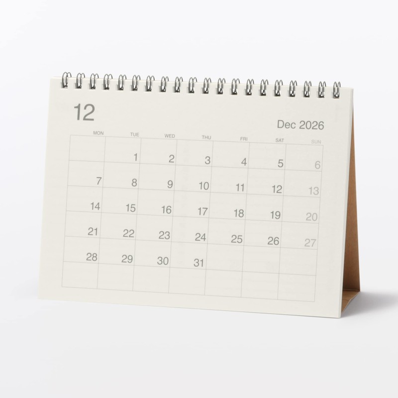 무인양품 사탕수수 함유 종이 월요일 시작 캘린더 2026년 12월-2027년 12월 탁상용 약 145x200mm
