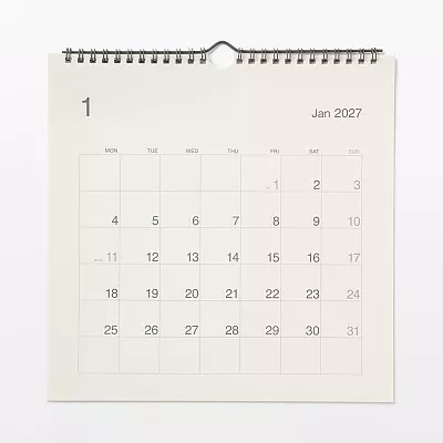 무인양품 사탕수수 함유 종이 월요일 시작 캘린더 2027년 벽걸이용 약 270x270mm