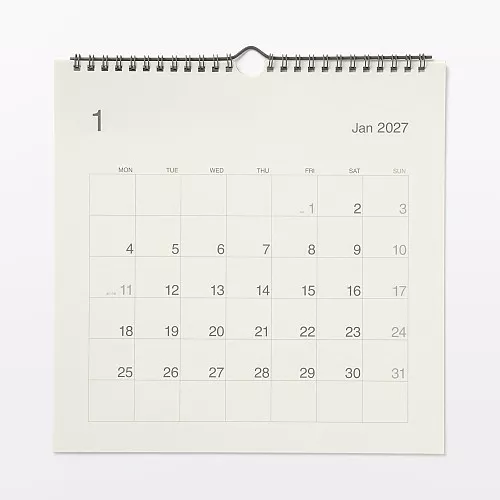 무인양품 사탕수수 함유 종이 월요일 시작 캘린더 2027년 벽걸이용 약 270x270mm