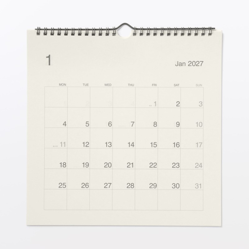 무인양품 사탕수수 함유 종이 월요일 시작 캘린더 2027년 벽걸이용 약 270x270mm