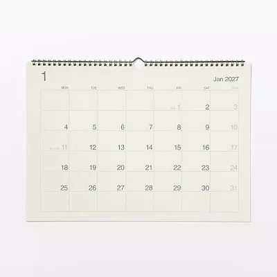 무인양품 사탕수수 함유 종이 월요일 시작 캘린더 2027년 벽걸이용 약 297x420mm A3 가로형