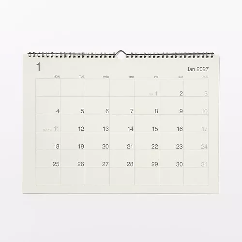 무인양품 사탕수수 함유 종이 월요일 시작 캘린더 2027년 벽걸이용 약 297x420mm A3 가로형