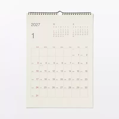 무인양품 사탕수수 함유 종이 일요일 시작 육요 캘린더 2027년 벽걸이용 약 420x297mm A3