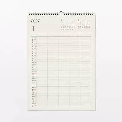 무인양품 사탕수수 함유 종이 패밀리 캘린더 2027년 벽걸이용 5인용 A3