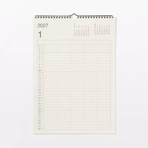 무인양품 사탕수수 함유 종이 패밀리 캘린더 2027년 벽걸이용 5인용 A3