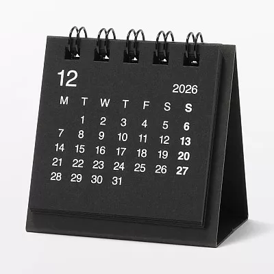 무인양품 월요일 시작 미니 캘린더 블랙 2026년 12월-2027년 12월 탁상용 약 60x60mm