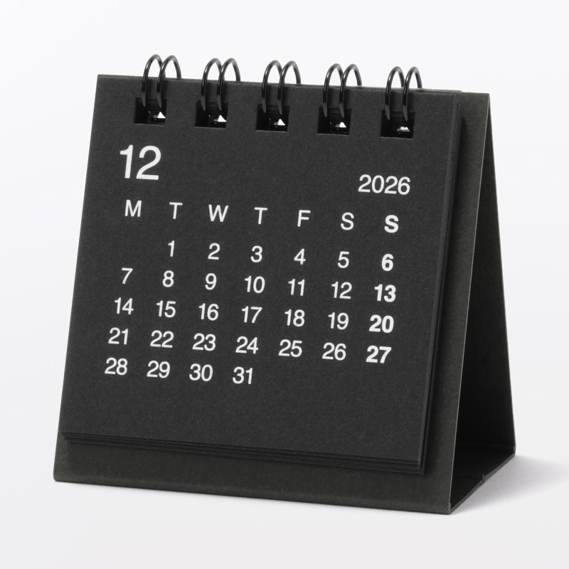 무인양품 월요일 시작 미니 캘린더 블랙 2026년 12월-2027년 12월 탁상용 약 60x60mm