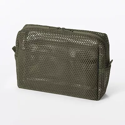 무인양품 입체 메쉬 소품 정리 파우치 카키 약 폭 190x125x60mm