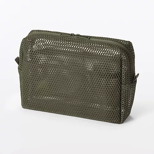 무인양품 입체 메쉬 소품 정리 파우치 카키 약 폭 190x125x60mm