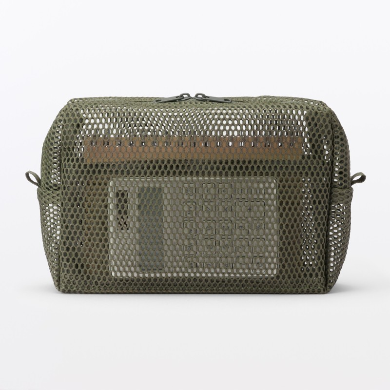 무인양품 입체 메쉬 소품 정리 파우치 카키 약 폭 190x125x60mm