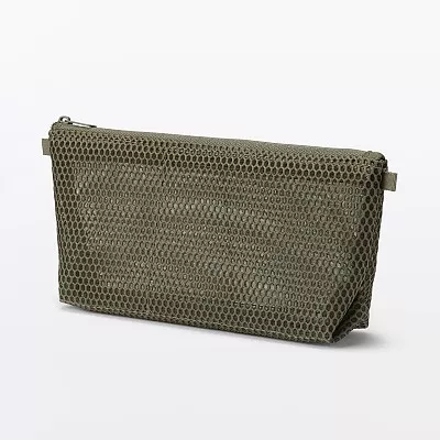 무인양품 입체 메쉬 펜케이스 필통 마치형 카키 약 폭 170x100x50mm