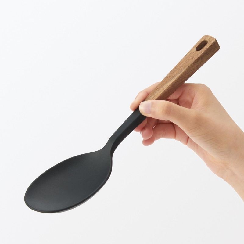 일본 무인양품 원목 손잡이 실리콘 조리 스푼 26cm