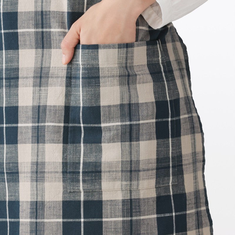일본 무인양품 인도 면 카페 앞치마 프리사이즈 네이비 체크