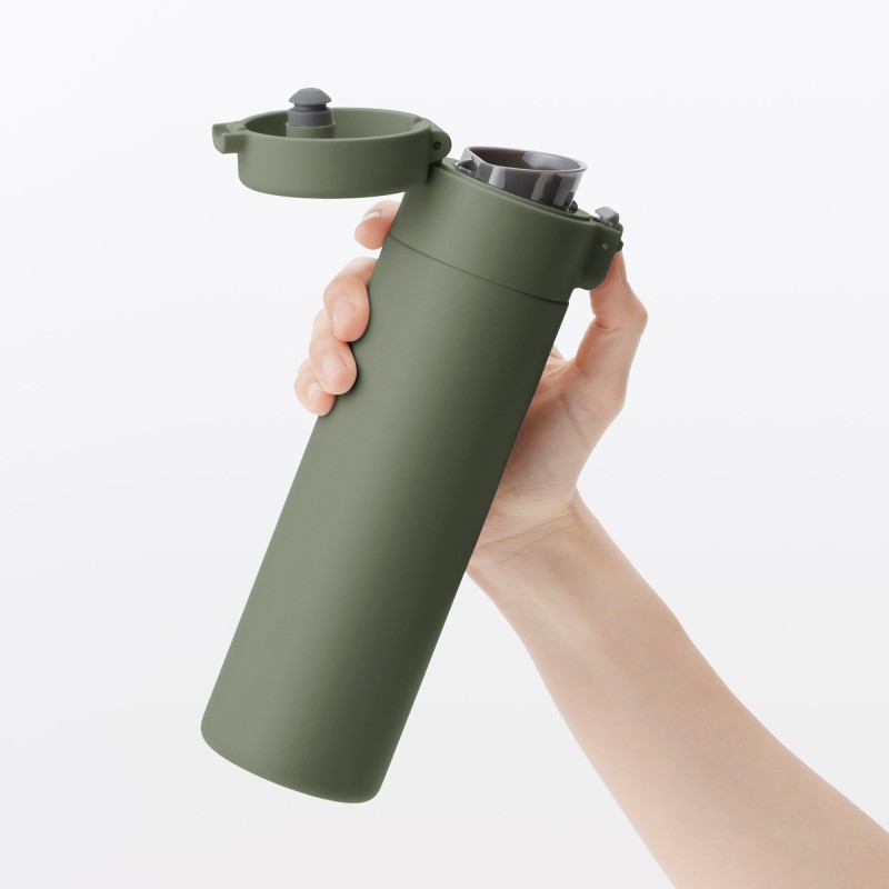 일본 무인양품 진공 단열 구조 보온보냉 보틀 원터치 타입 500mL 카키