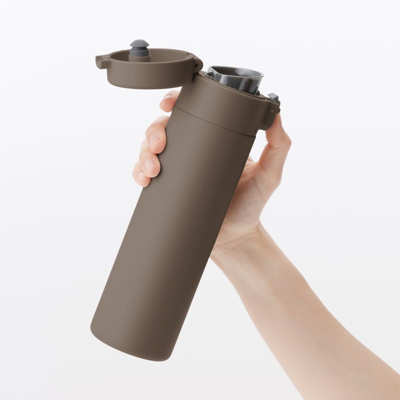 일본 무인양품 진공 단열 구조 보온보냉 보틀 원터치 타입 500mL 브라운