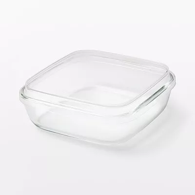 일본 무인양품 뚜껑을 덮은 채 전자레인지에 쓸 수 있는 내열유리 용기 정사각형 소