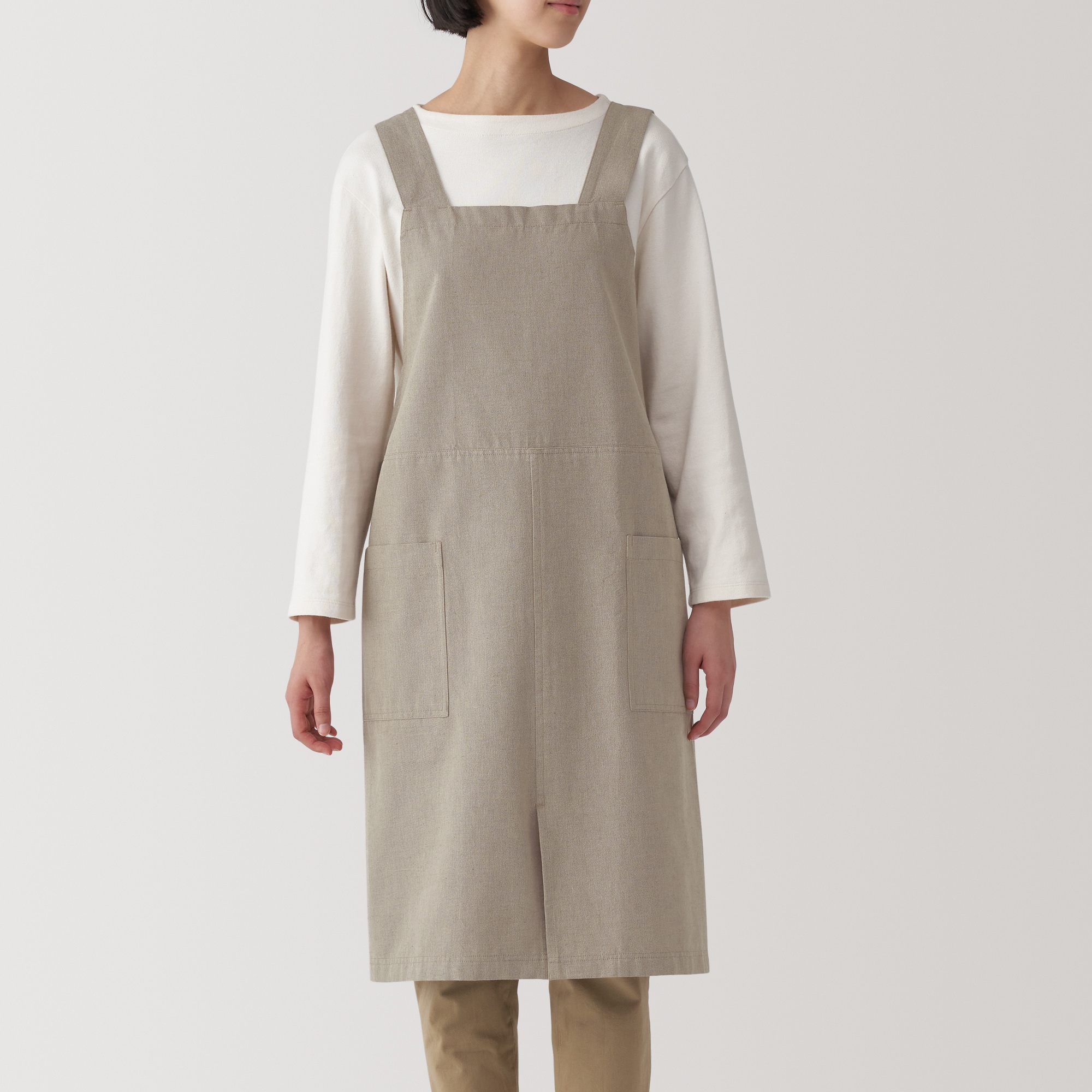 일본 무인양품 면 평직 워크 에이프런 앞치마 남녀공용 L~XL 다크 베이지