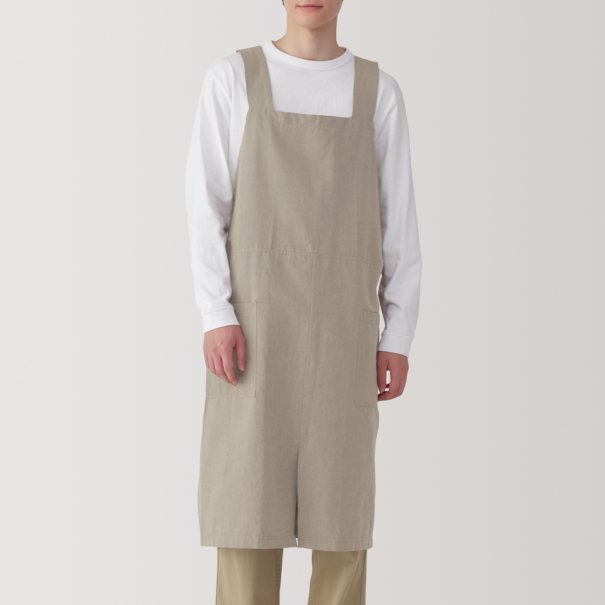 일본 무인양품 면 평직 워크 에이프런 앞치마 남녀공용 L~XL 다크 베이지