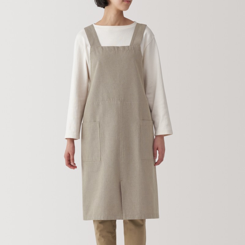 일본 무인양품 면 평직 워크 에이프런 앞치마 남녀공용 L~XL 다크 베이지