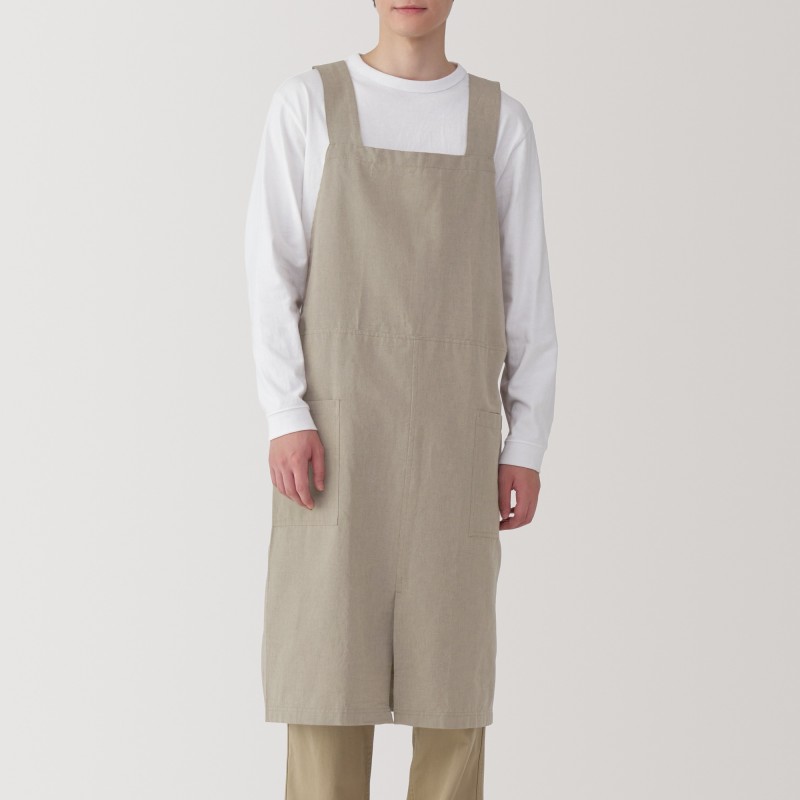 일본 무인양품 면 평직 워크 에이프런 앞치마 남녀공용 L~XL 다크 베이지