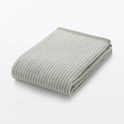 일본 무인양품 부드러운 얇은 목욕 타월 무늬 60x120cm 그린 스트라이프