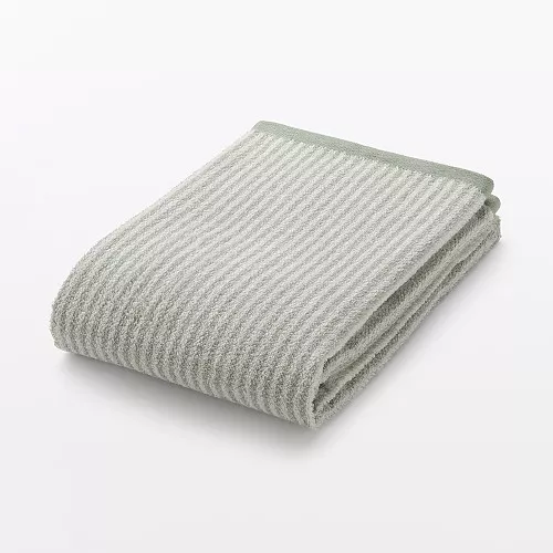 일본 무인양품 부드러운 얇은 목욕 타월 무늬 60x120cm 그린 스트라이프