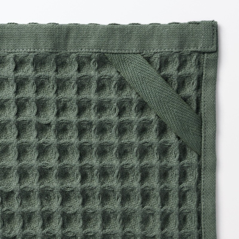 일본 무인양품 와플 핸드 타월 고리 포함 신형 34x35cm 그린