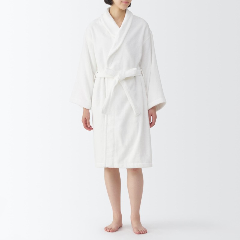 일본 무인양품 도톰한 파일 배스로브 목욕 가운 남녀공용 L-XL 오프화이트